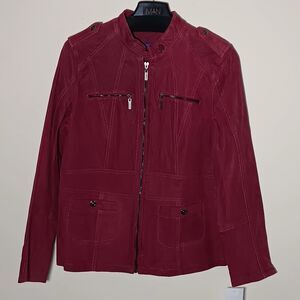 Twiggy London Suede Leather Jacket Women's Rust Moto Coat Zip Up MEDIUM